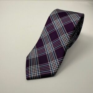 Jos A Bank Slim Tie 100% Silk Purple Blue Plaid Necktie Mens‎ Fashion